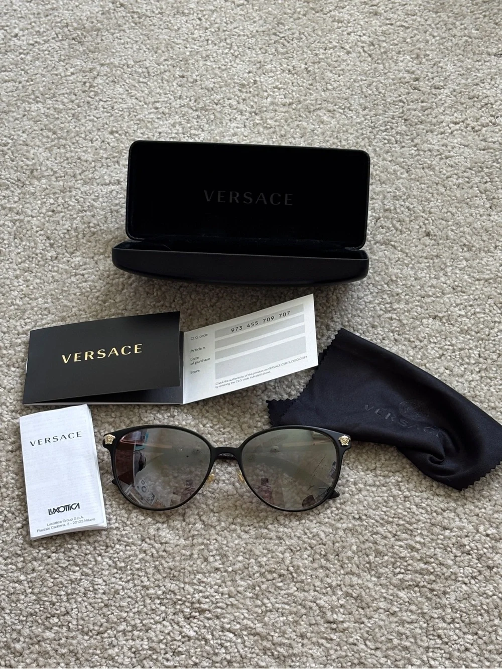 Versace VE2168 1377/6I Gold Black Oversized Cat Eye Sunglasses 57mm Made in